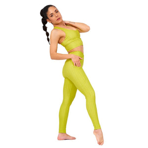 Lime Green High Waisted Crossover Leggings with Pockets