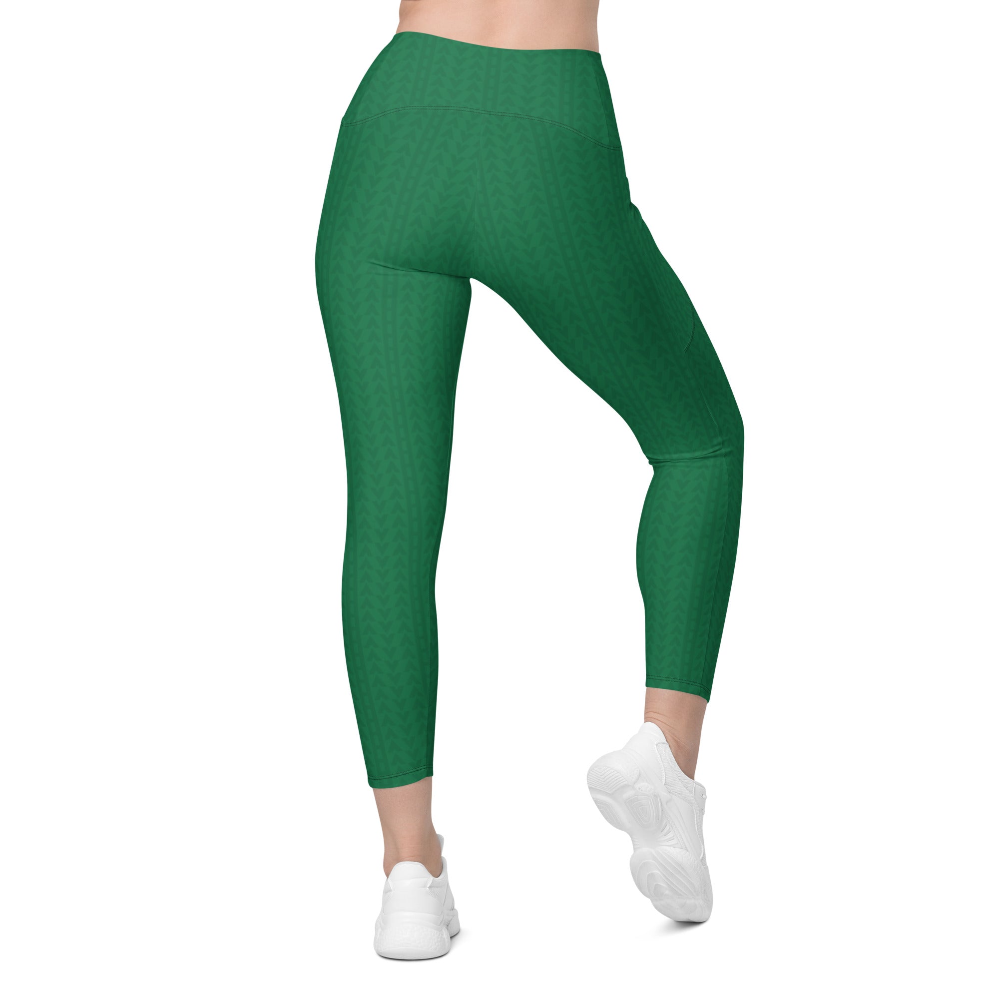 Amazon Green High Waisted Crossover Leggings with Pockets