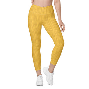 Daffodil Yellow High Waisted Crossover Leggings with Pockets