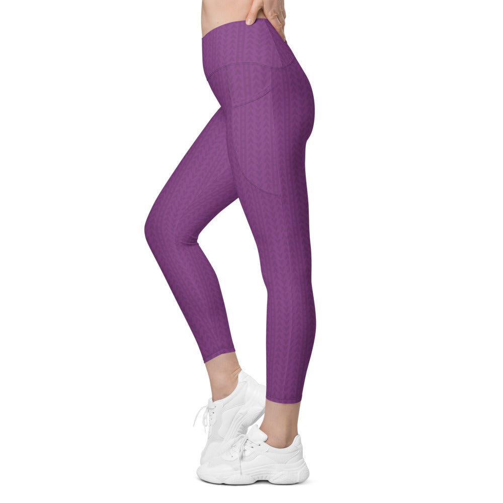 Dahlia Purple High Waisted Crossover Leggings with Pockets