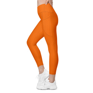 Tiger Orange High Waisted Crossover Leggings with Pockets