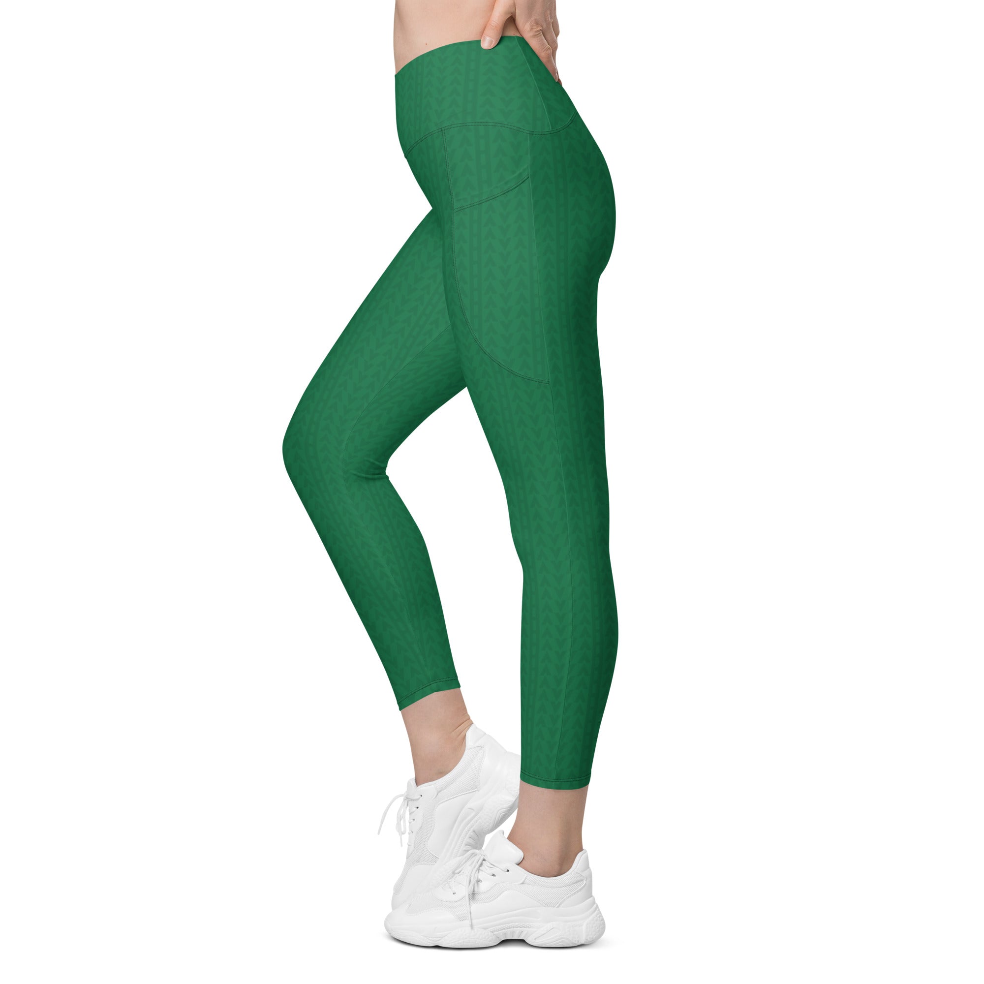 Amazon Green High Waisted Crossover Leggings with Pockets