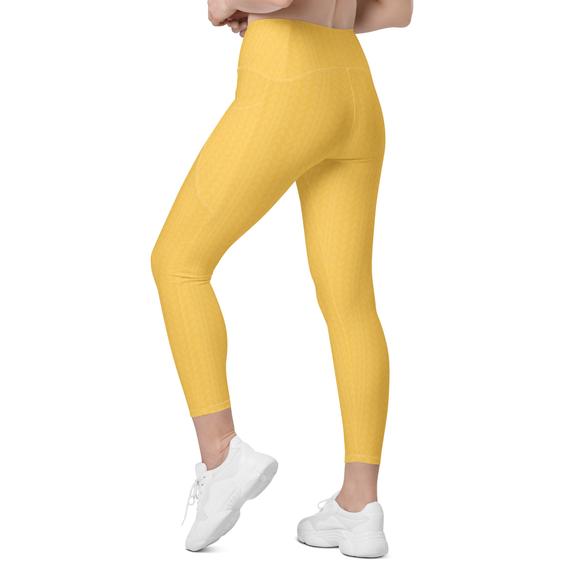 Samoa Yellow High Waisted Crossover Leggings with Pockets