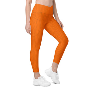 Tiger Orange High Waisted Crossover Leggings with Pockets