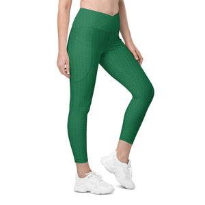Green High Waisted Crossover Leggings with Pockets