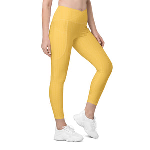Samoa Yellow High Waisted Crossover Leggings with Pockets