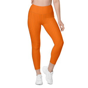 Tiger Orange High Waisted Leggings with Pockets